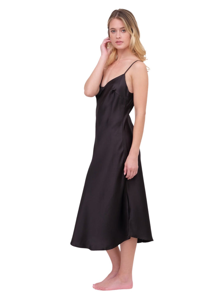 Buttery Satin Midi Dress - Black