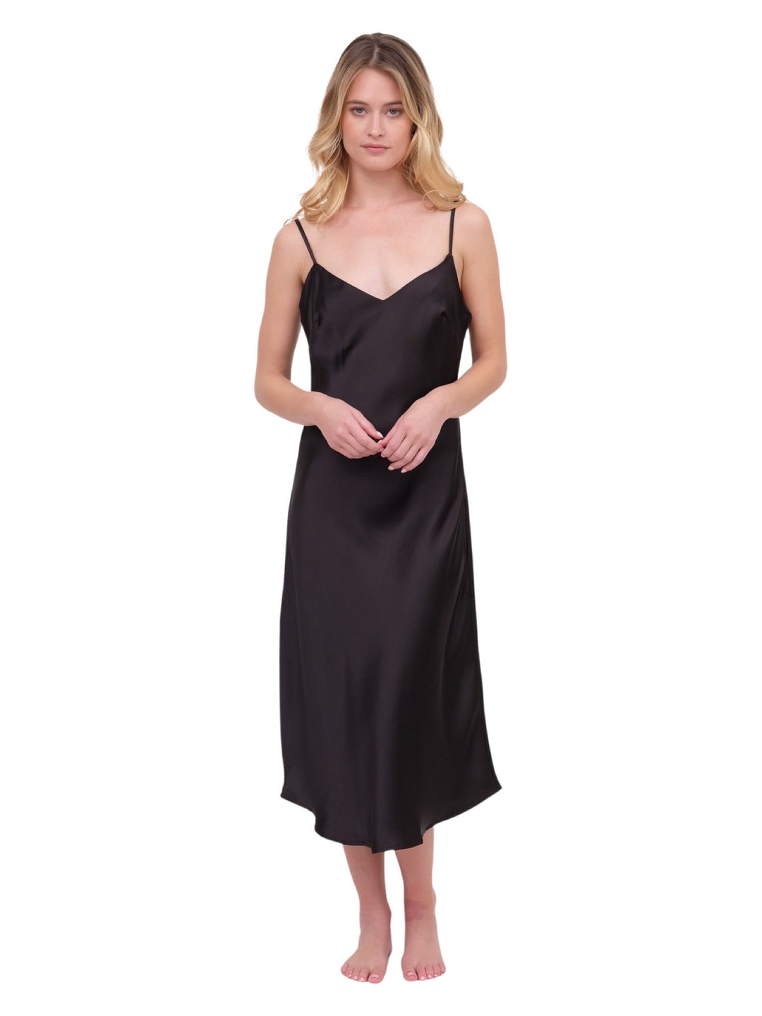 Buttery Satin Midi Dress - Black