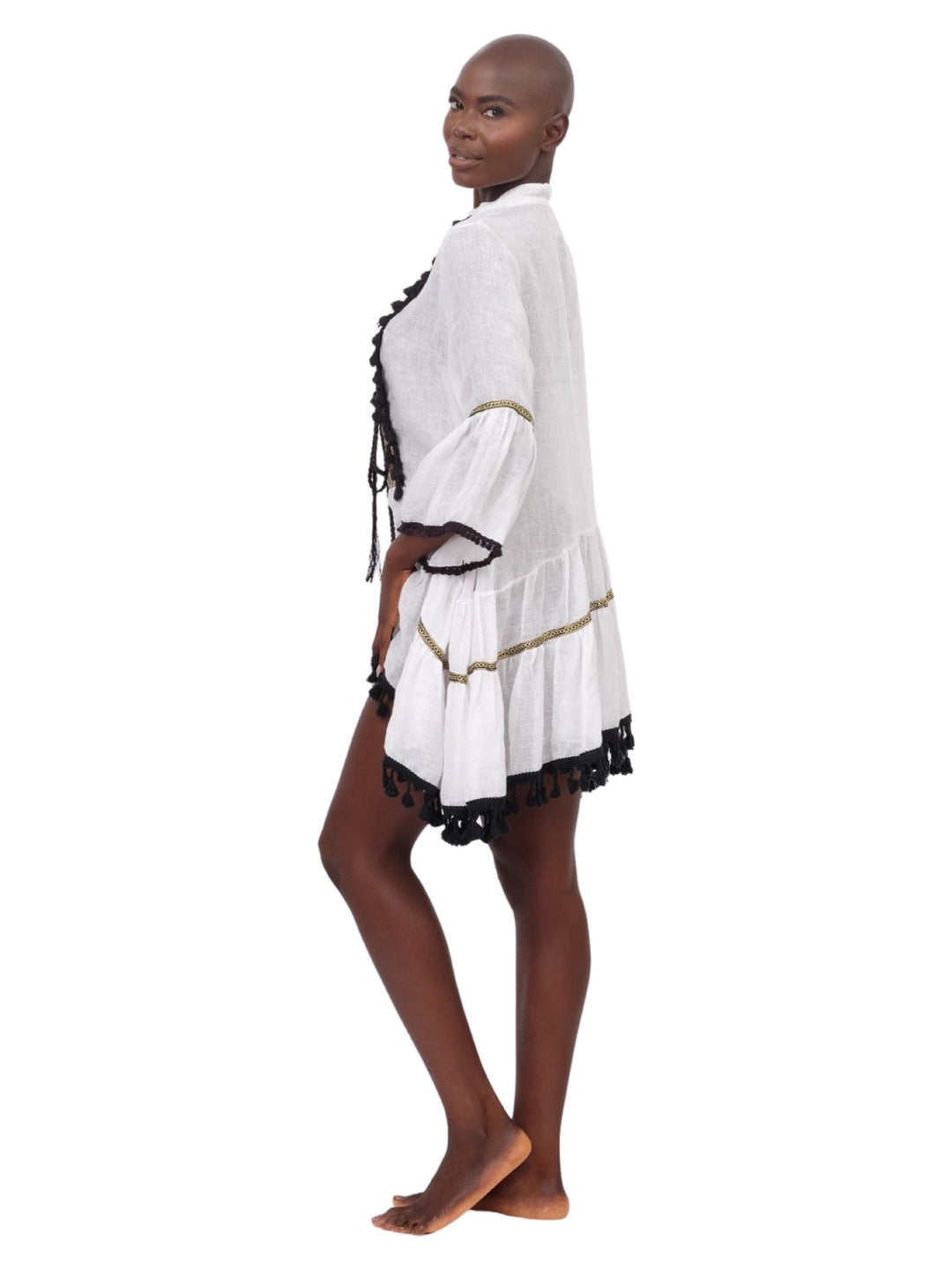 White Linen Tassel Dress