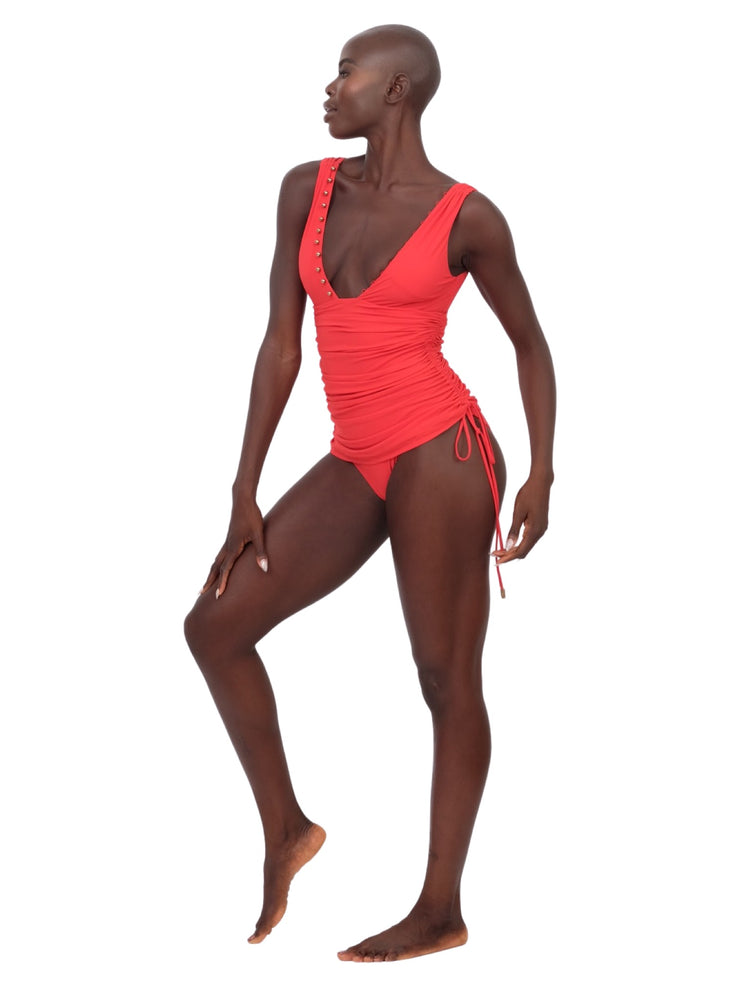 Ruched One Piece Swimsuit - Red