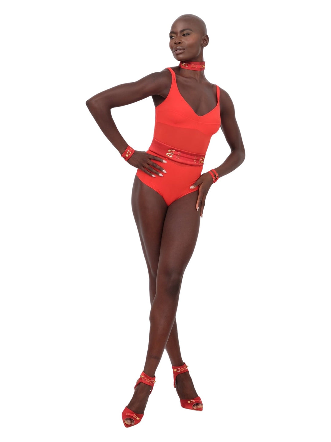 Grid Bodysuit - Red