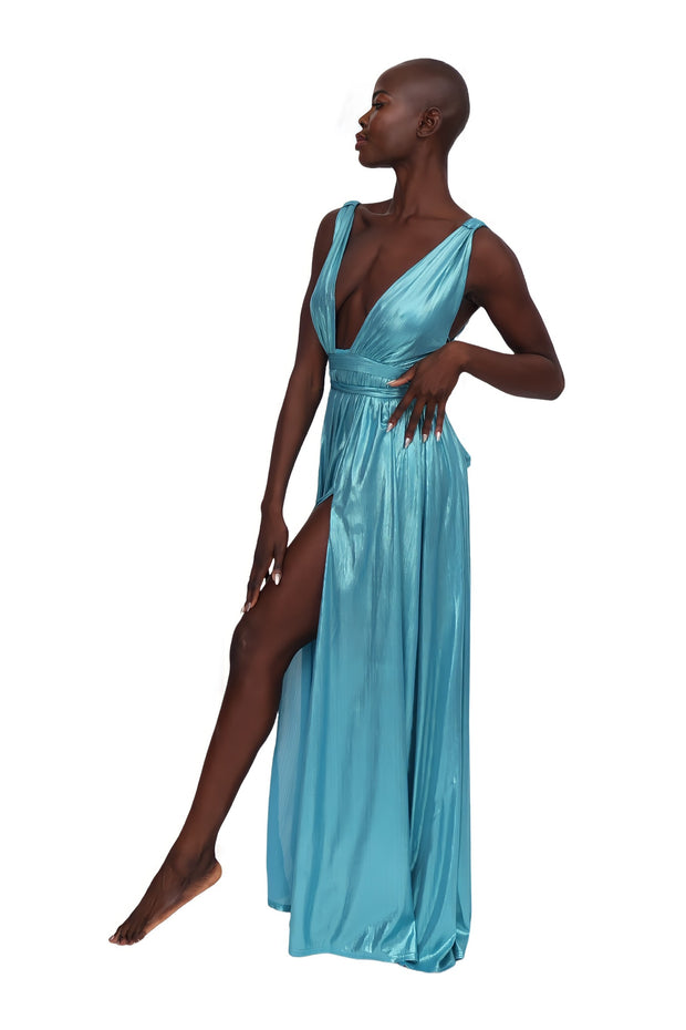 Metallic Goddess Dress - Turquoise