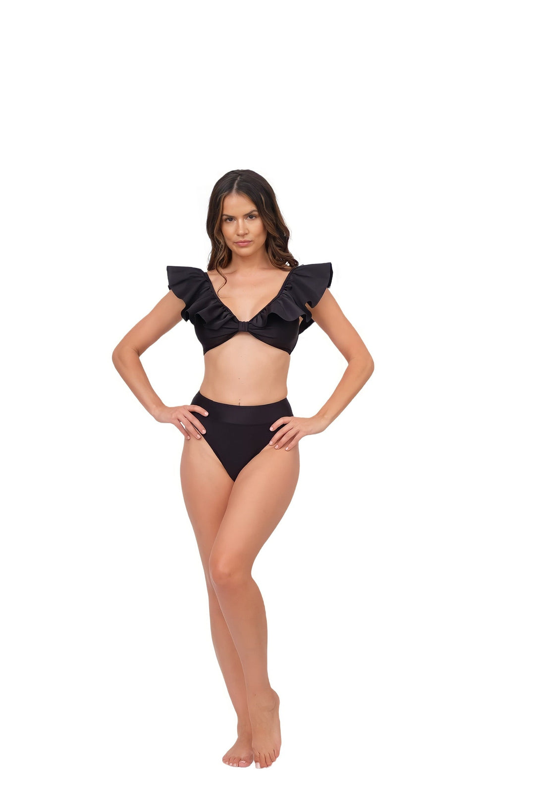 Licorice Ruffle Bikini Top - Black