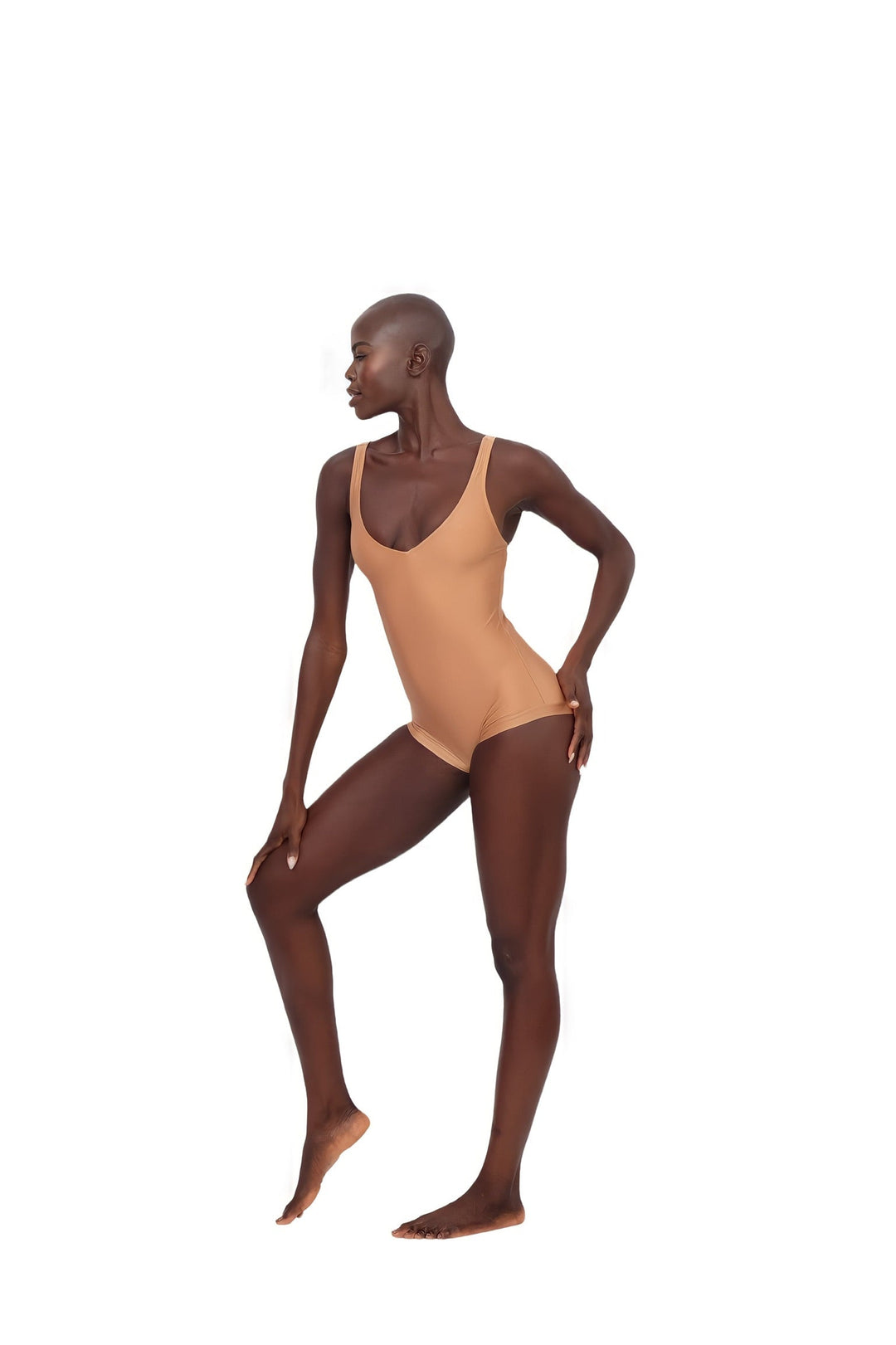 One Piece V-Neck Swimsuit - Almond