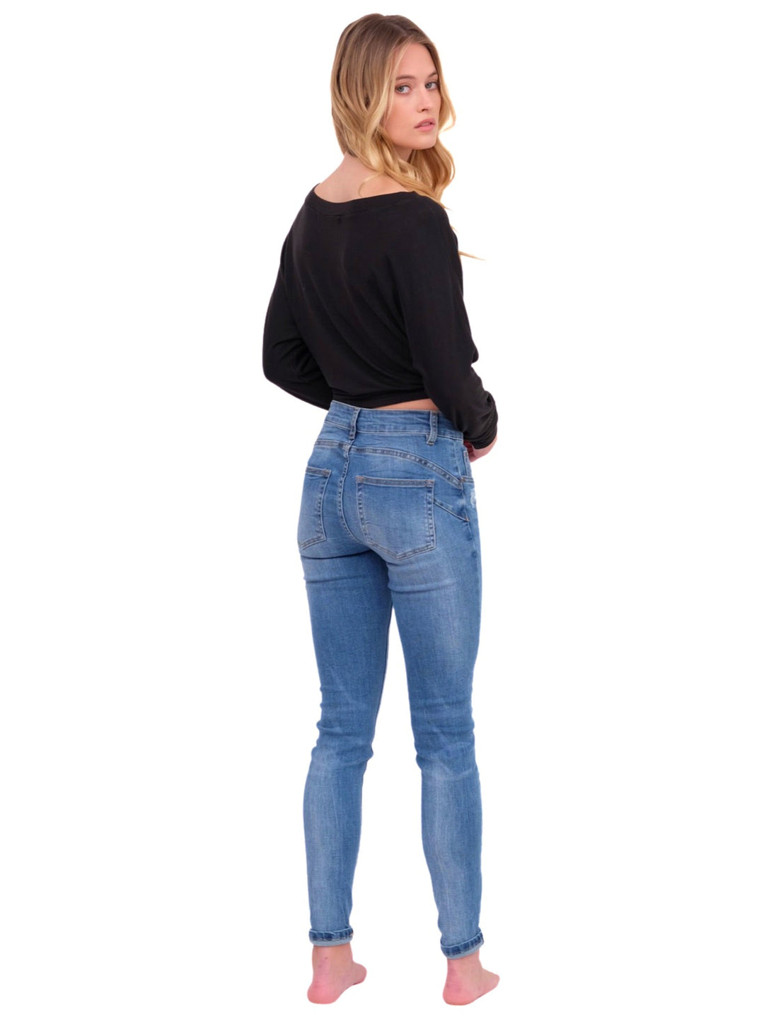 Long Sleeve Top with Front Knot - Black