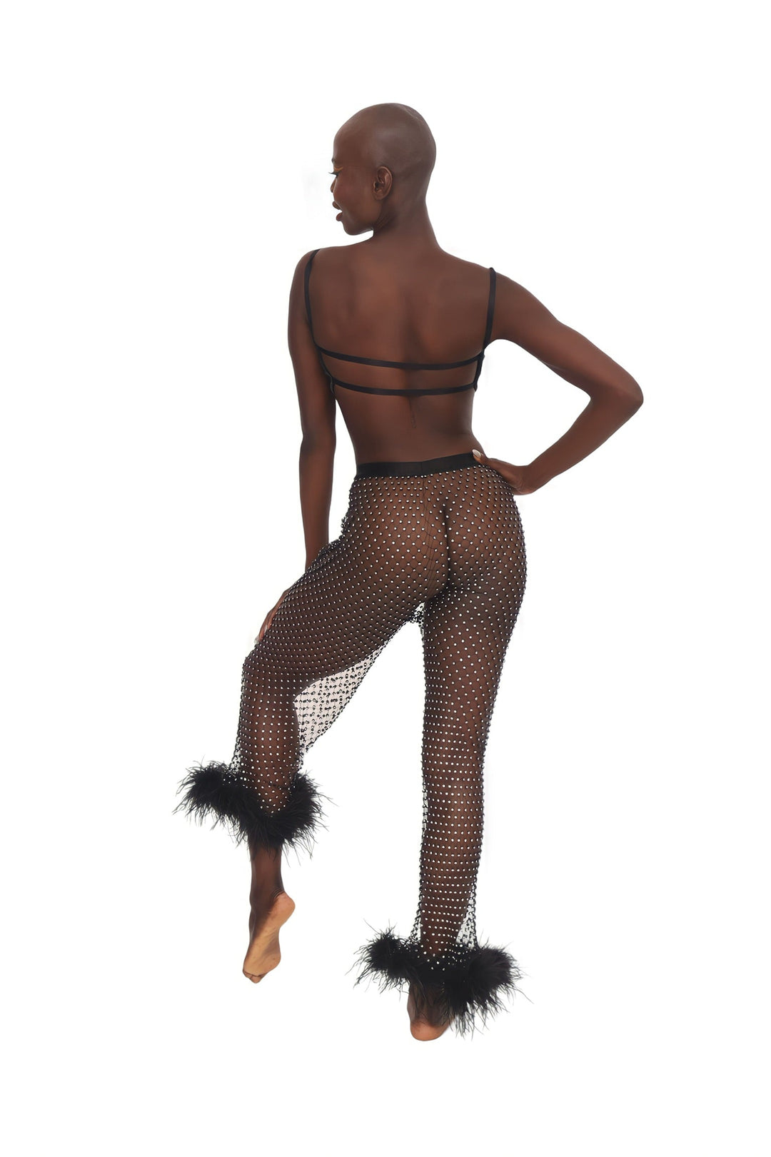 Rhinestone &amp; Feather Pants - Black