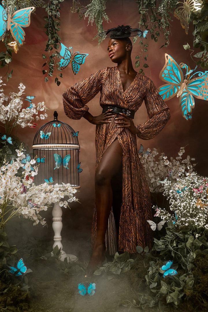 Maxi Wrap Duster Dress - Tiger Brown