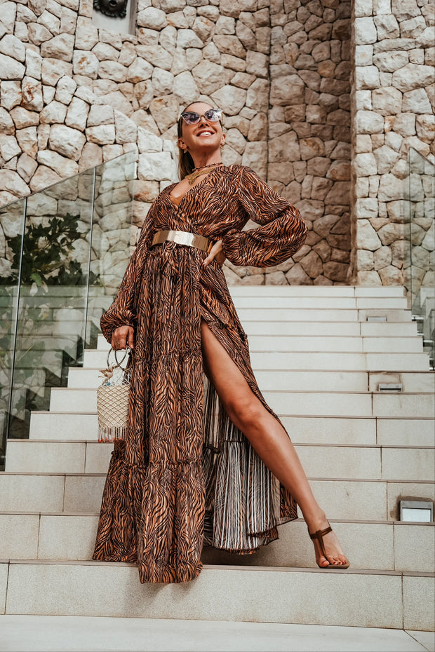 Maxi Wrap Duster Dress - Tiger Brown