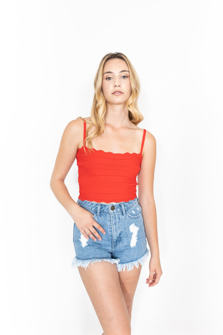 Knit Tank Top Bandeau Red