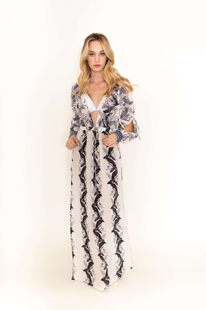 Taj White Purple Coverup