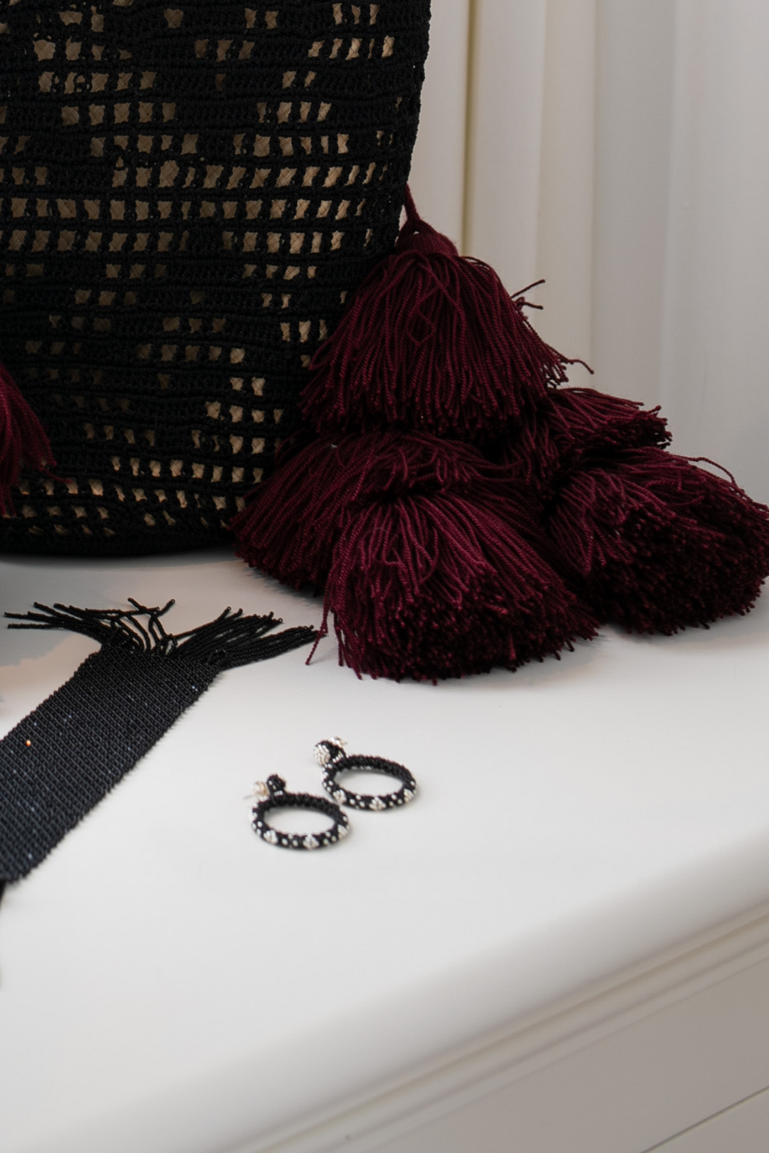 Beaded Hoop Earrings - Black &amp; Silver