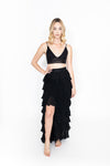 Black High Waist Tiered Ruffle Skirt