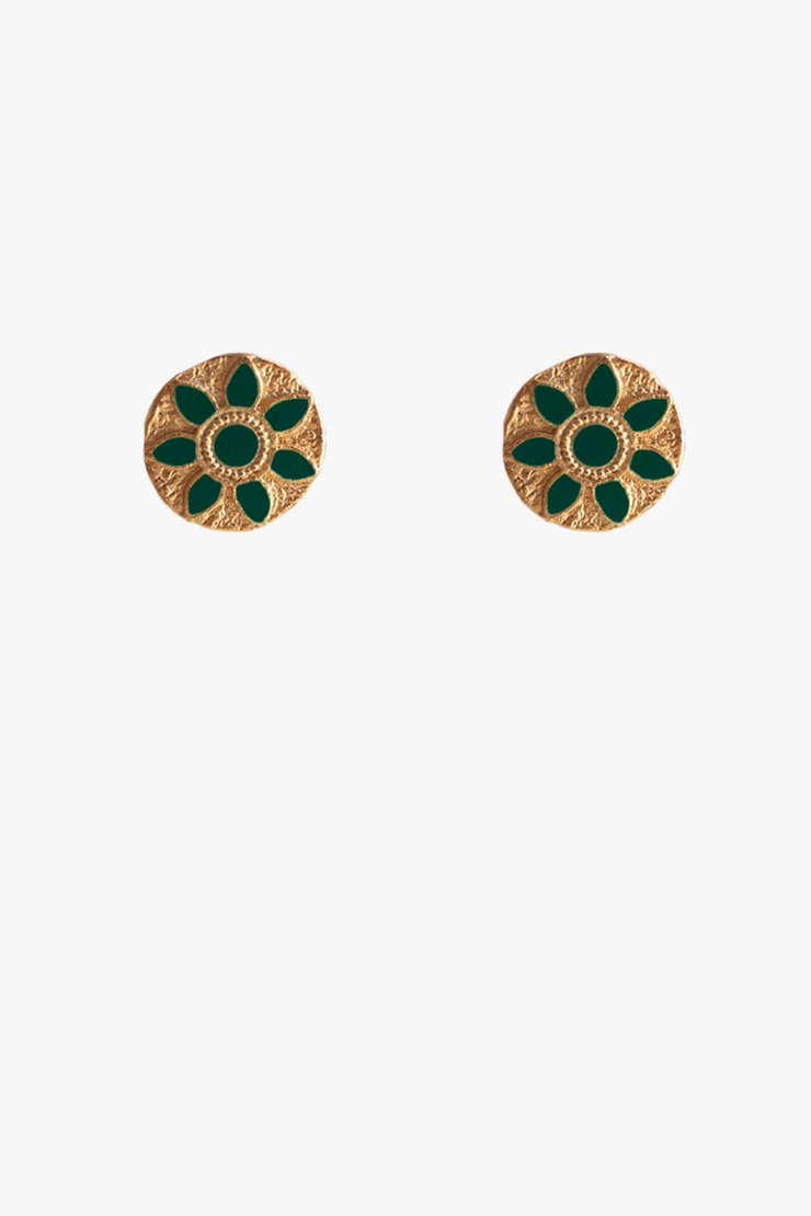 Green and Gold Round Earrings