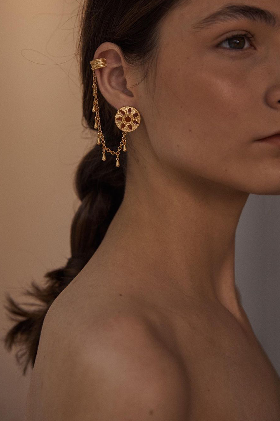 Terracotta and Gold Round Earrings