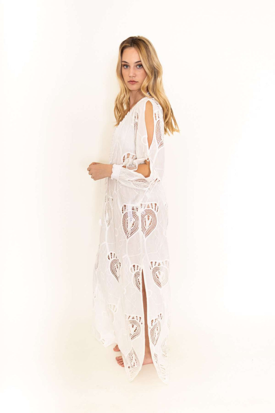 Taj Long Solid White Coverup Dress
