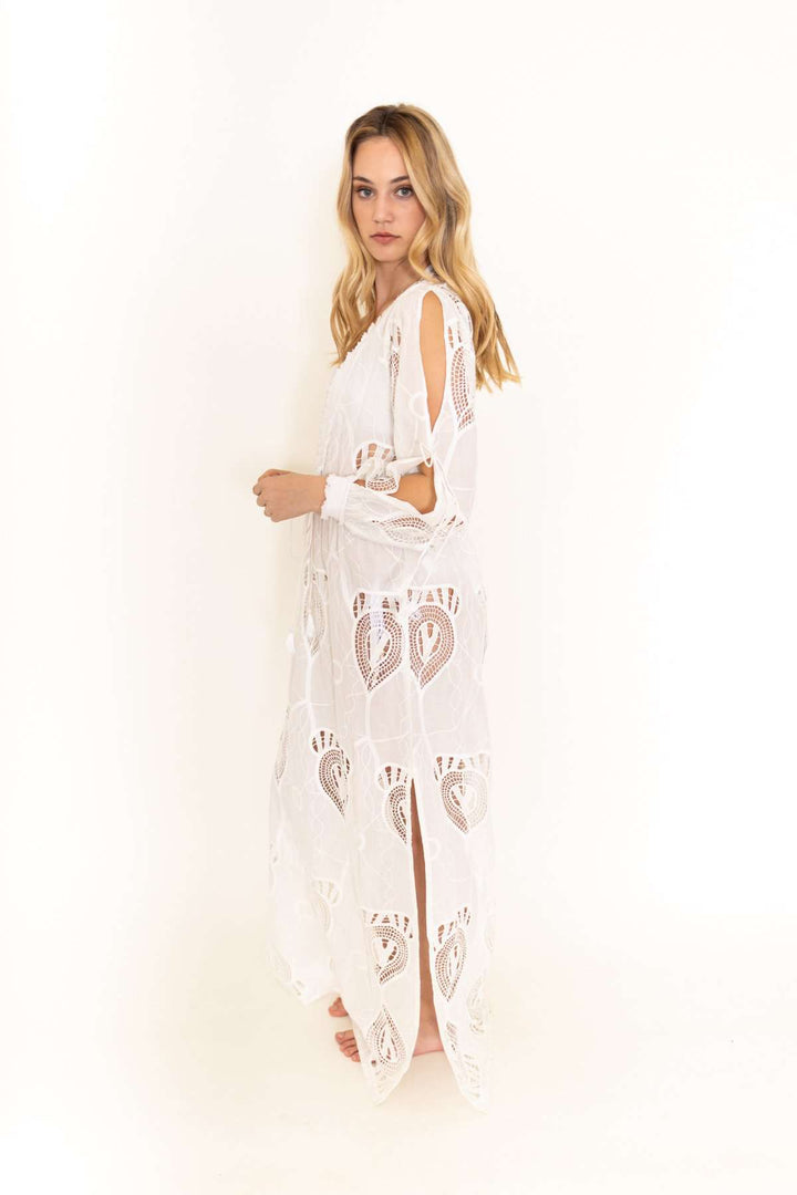 Taj Long Solid White Coverup Dress