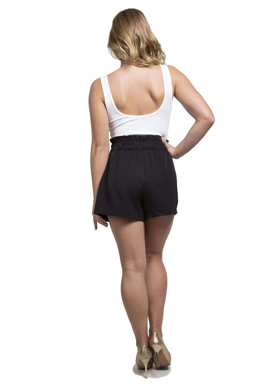 Tortoise Button High-Waist Shorts Black