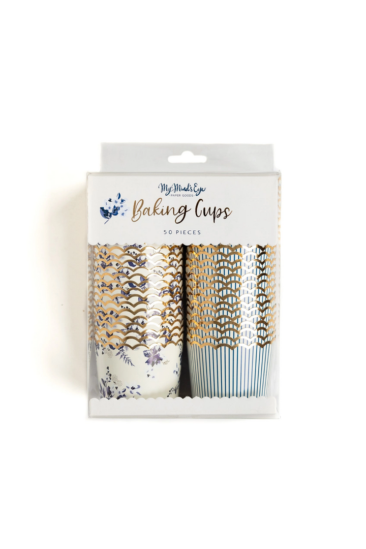 Navy Floral Food Cups (50 pcs)