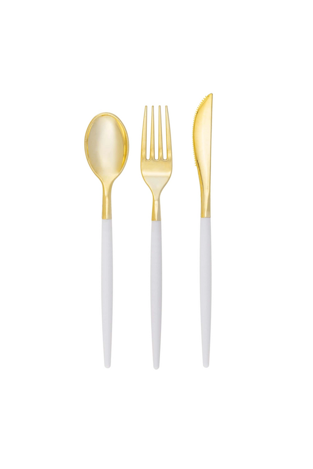 Clear and Gold Plastic Cutlery Set (32 Pieces)