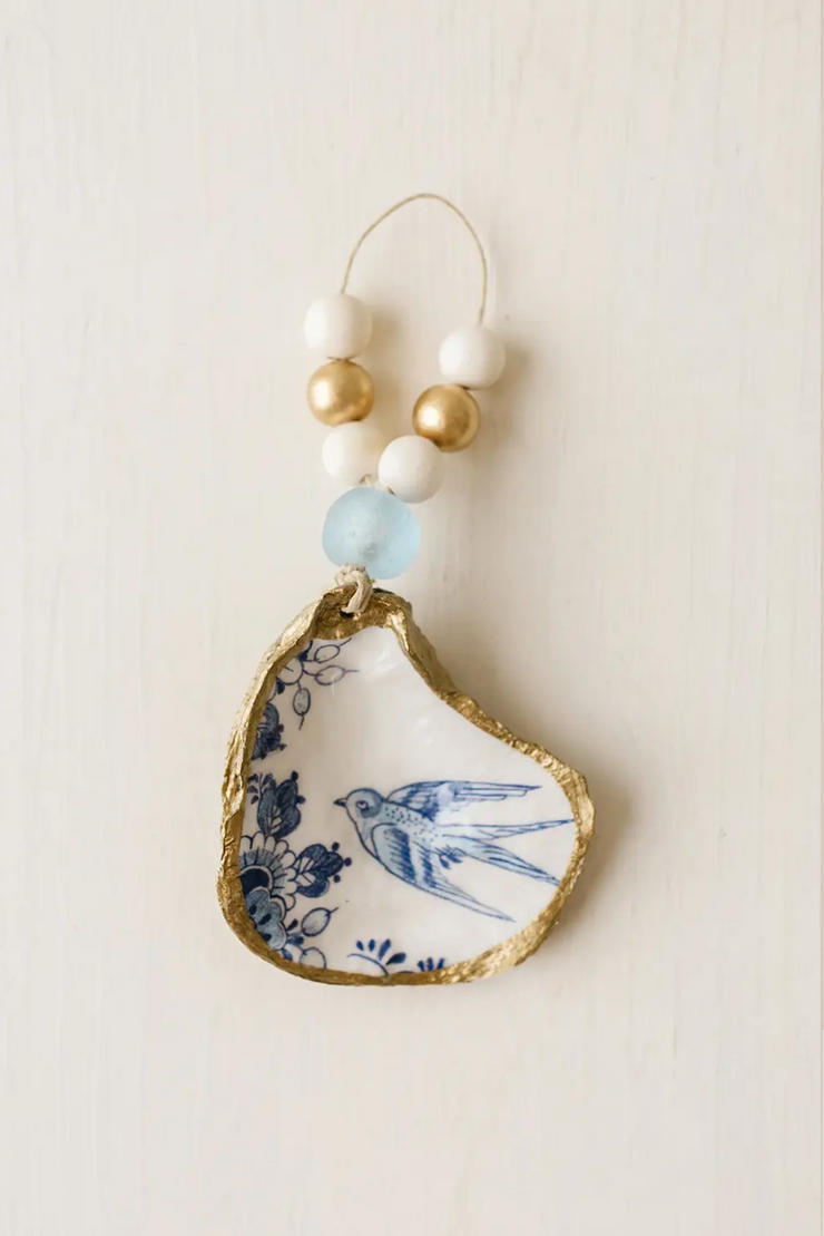 Decoupage Oyster Shell Ornament: Indigo Collection
