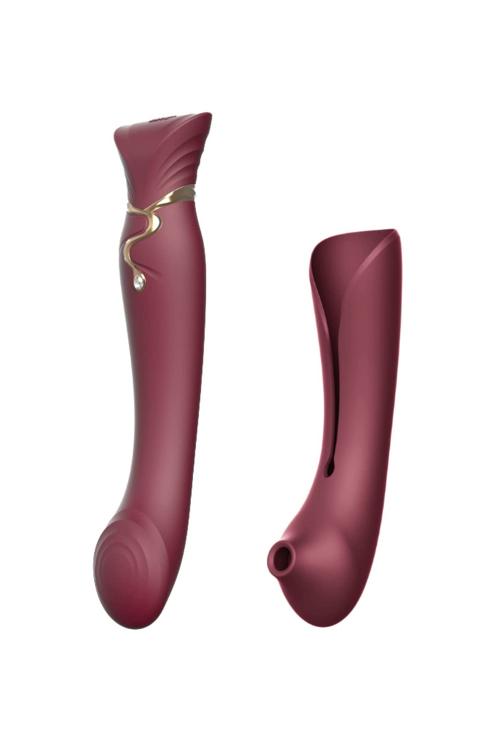 Queen Set G-spot PulseWave Vibrator with Suction Sleeve - Wine Red