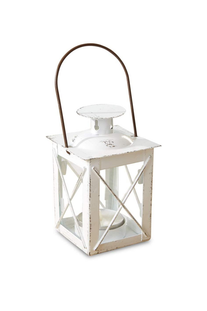 Distressed White Mini-Lantern Tea Light Holder