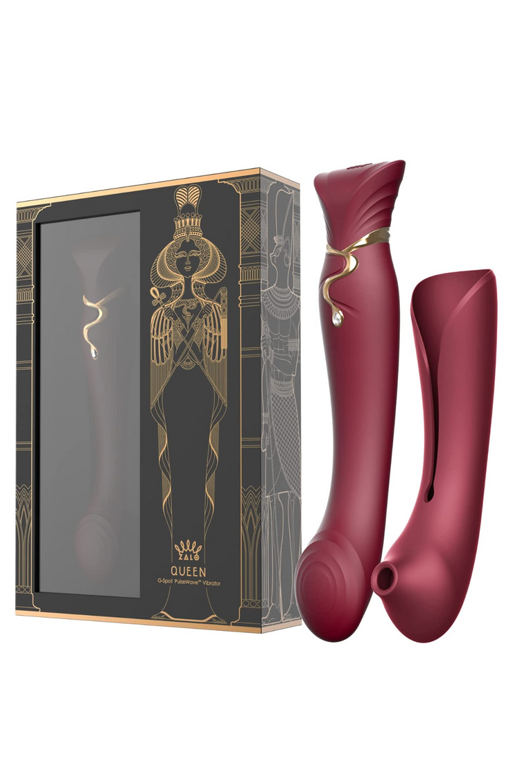 Queen Set G-spot PulseWave Vibrator with Suction Sleeve - Wine Red