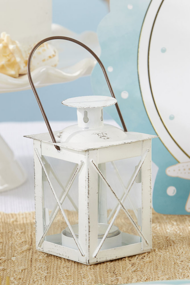Distressed White Mini-Lantern Tea Light Holder
