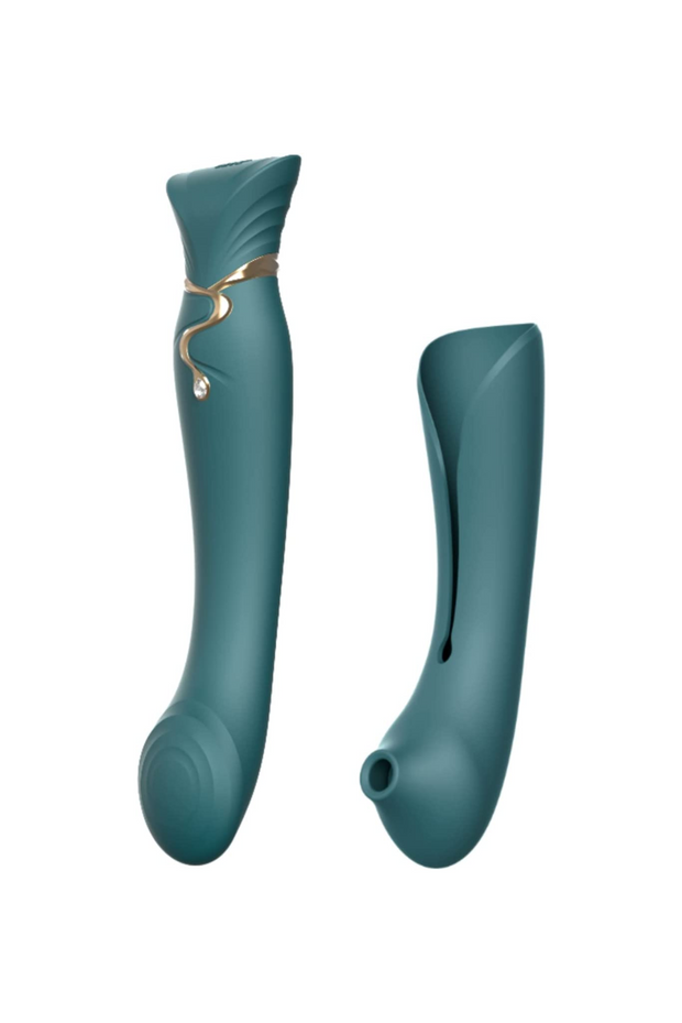 Queen Set G-spot PulseWave Vibrator with Suction Sleeve - Jewel Green