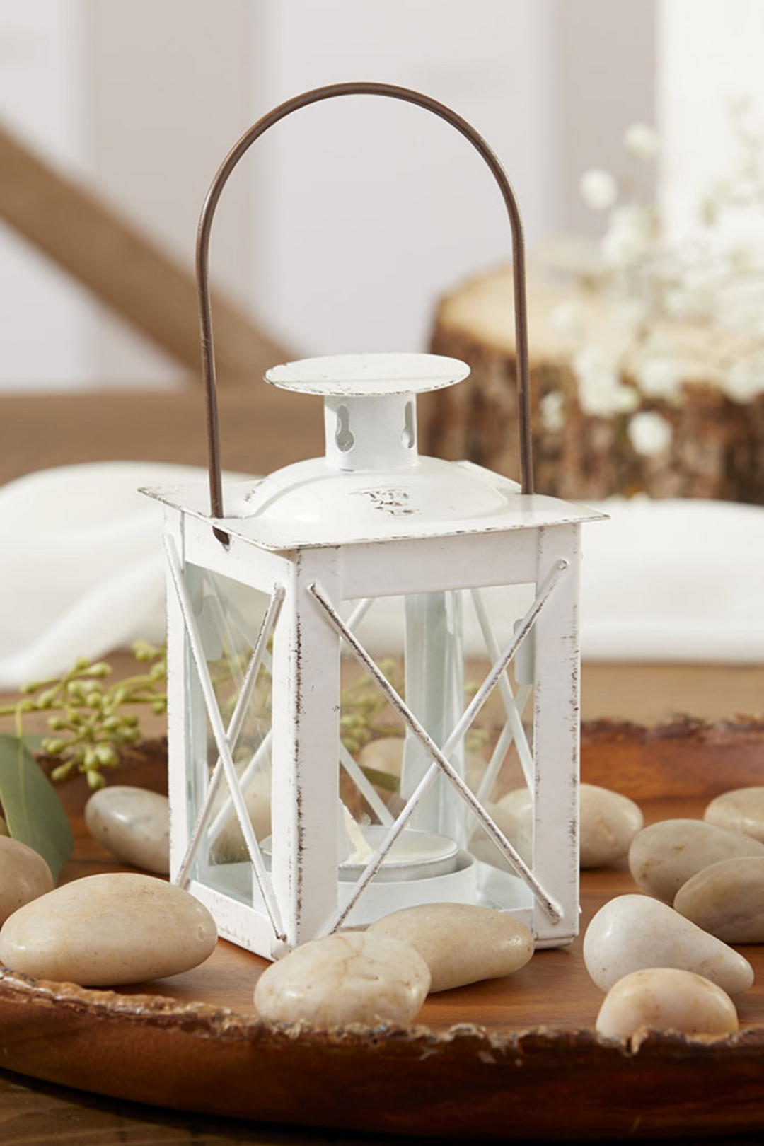 Distressed White Mini-Lantern Tea Light Holder