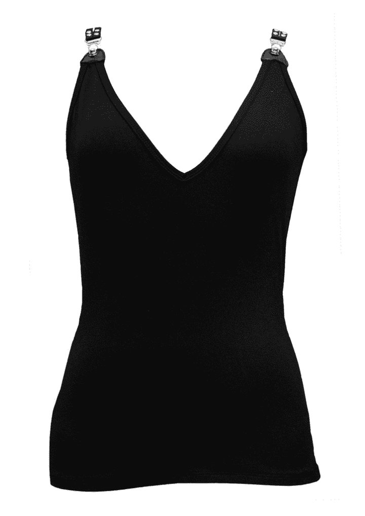 V Neck Garter Tank Black