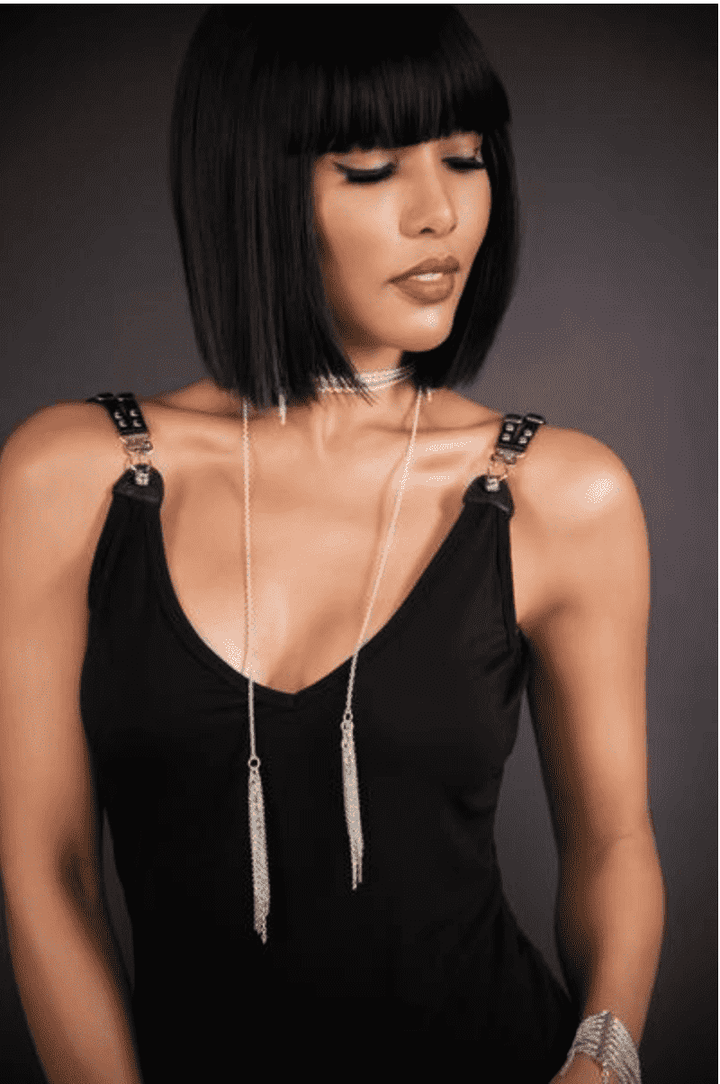 V Neck Garter Tank Black