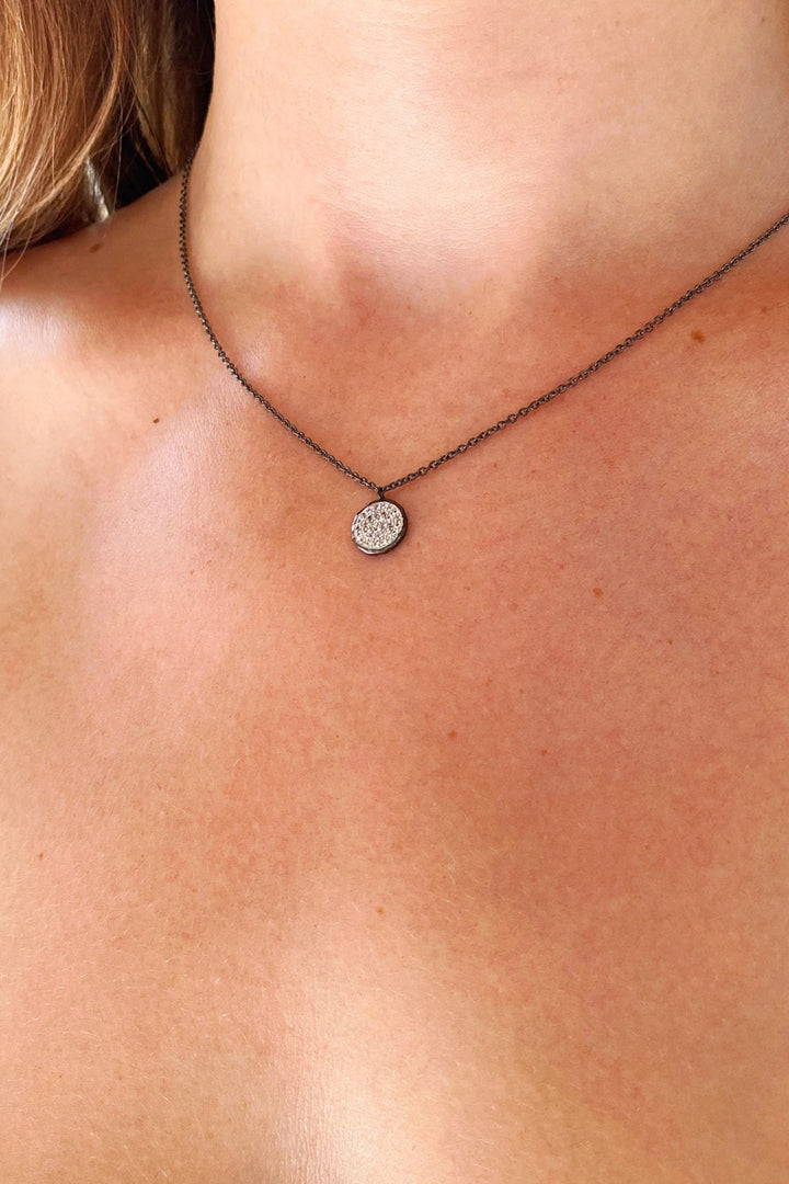 Black Pave Disk Necklace