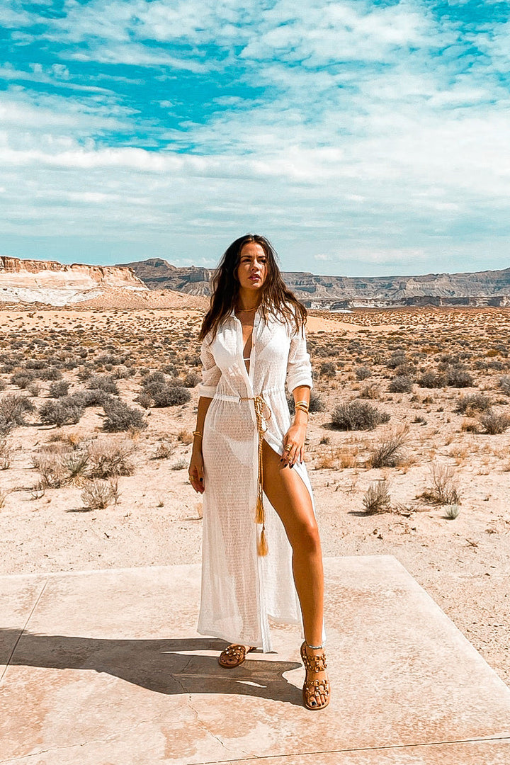 White Lace and Satin Maxi Coverup