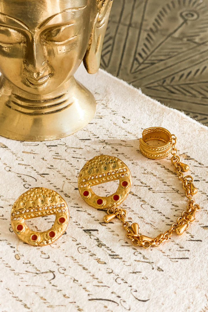 Fez Gold &amp; Terracotta Chain Earcuff