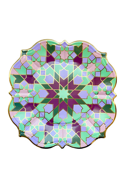 Purple & Green Geometric Lunch Plates