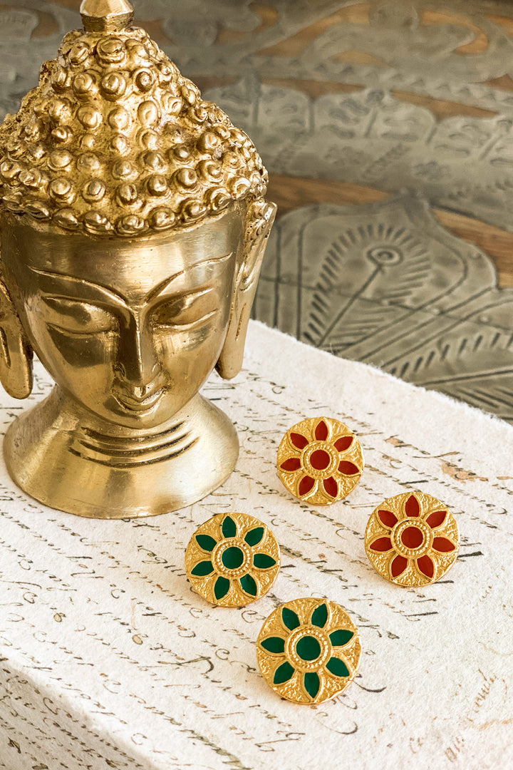 Green and Gold Round Earrings