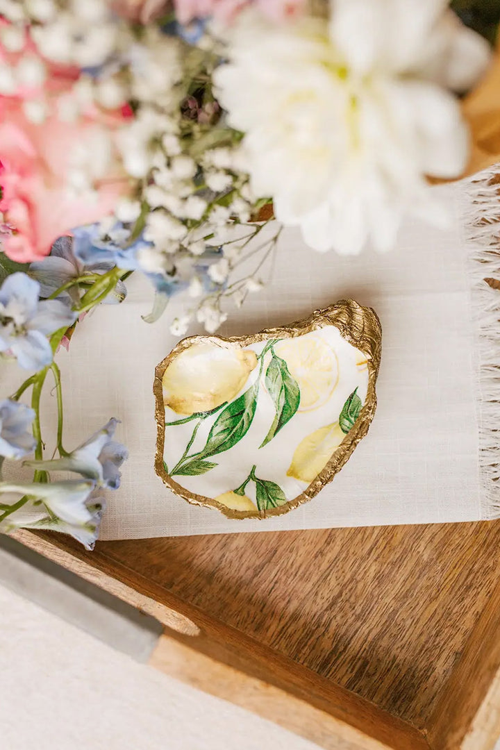 Lemon Decoupage Oyster Ring Dish