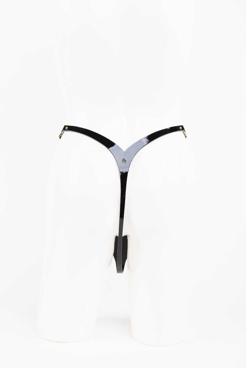 Black Italian Patent Leather Thong