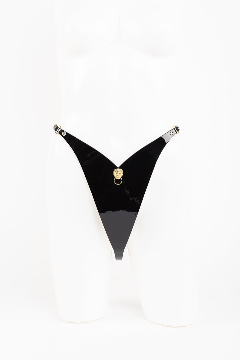 Black Italian Patent Leather Thong