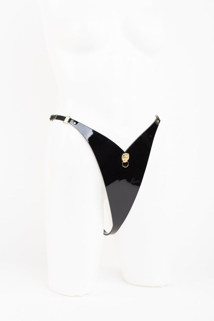 Black Italian Patent Leather Thong