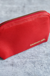 Red Leather Makeup Bag Large