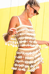 White & Gold Crochet Mini Skirt
