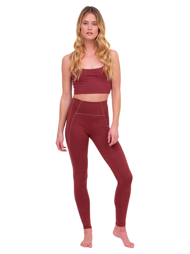 Buy TAGGD Maroon Color Leggings With Crop Top Yoga Suit for Women