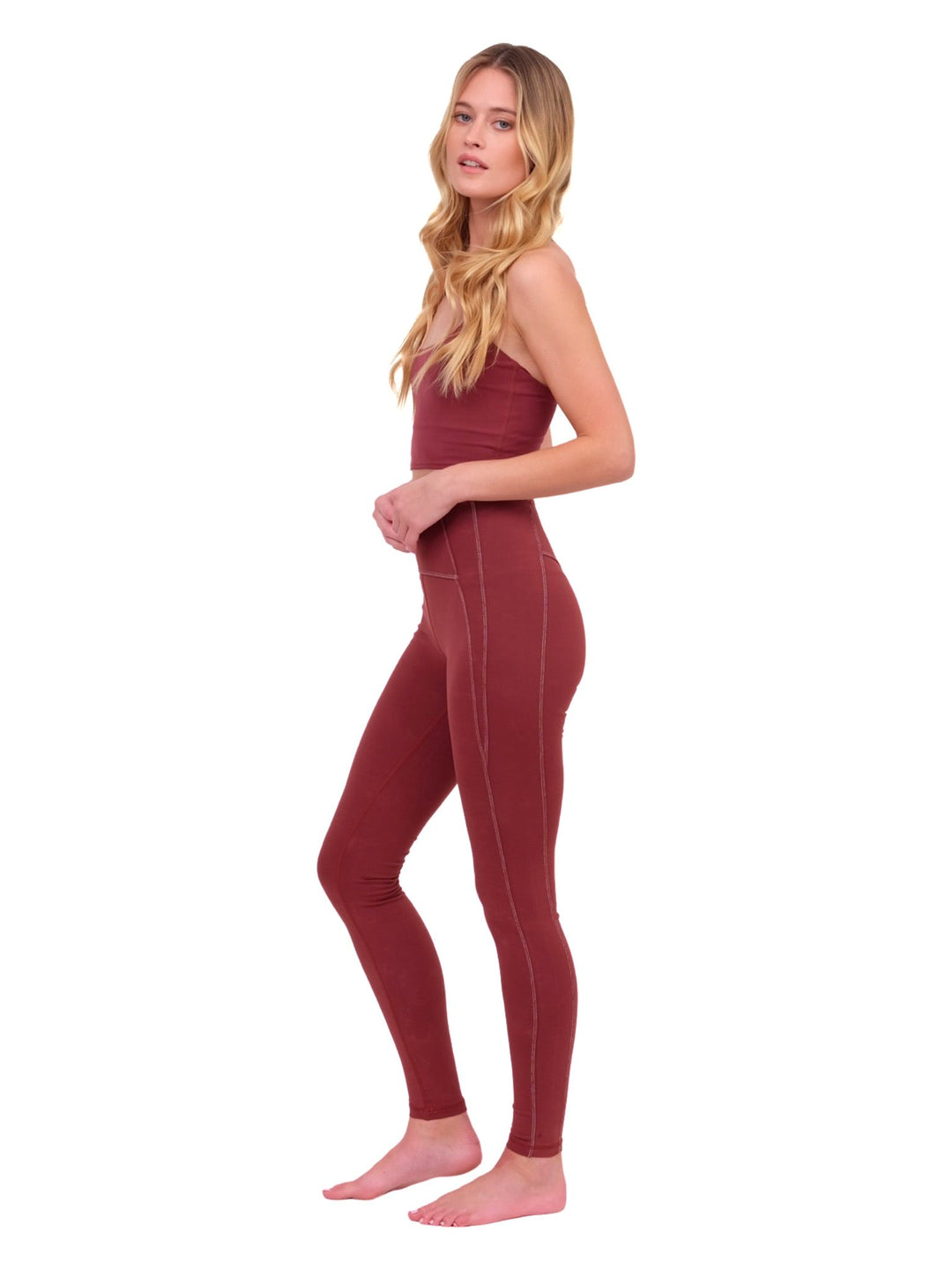 Merlot &amp; White Contrast Yoga Pants