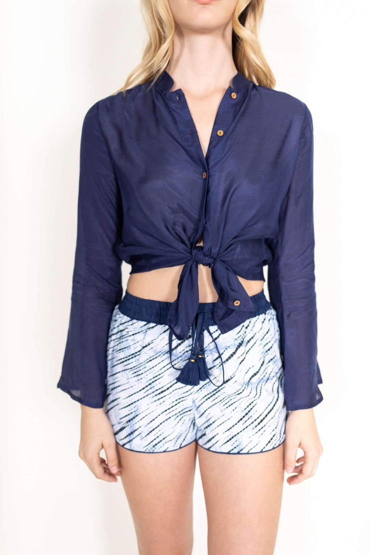 Piper Solid Silk Blouse Navy