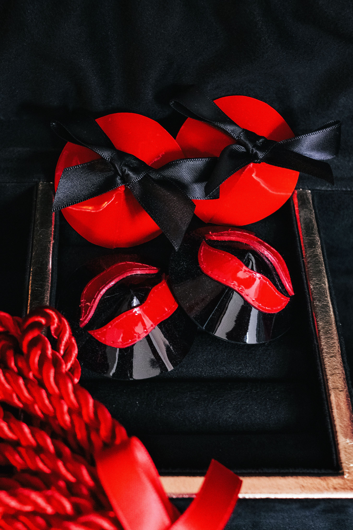 Black &amp; Red Bow Pasties