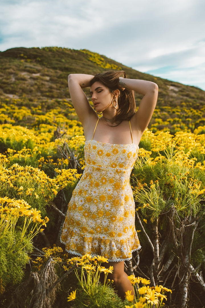 Yellow Floral Sequin Dress