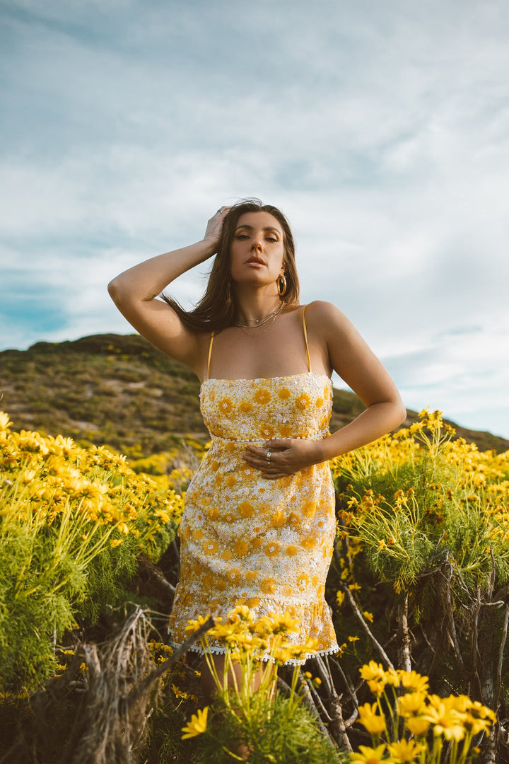 Yellow Floral Sequin Dress