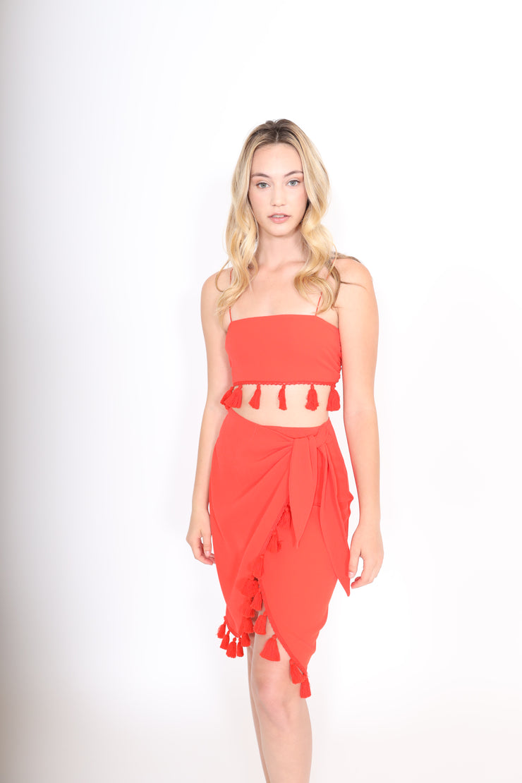 Red Scarf Top with Tassels